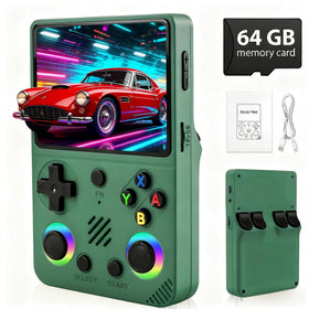 Rhesusco RG36PRO front view in green, portable retro console for gaming on the go.