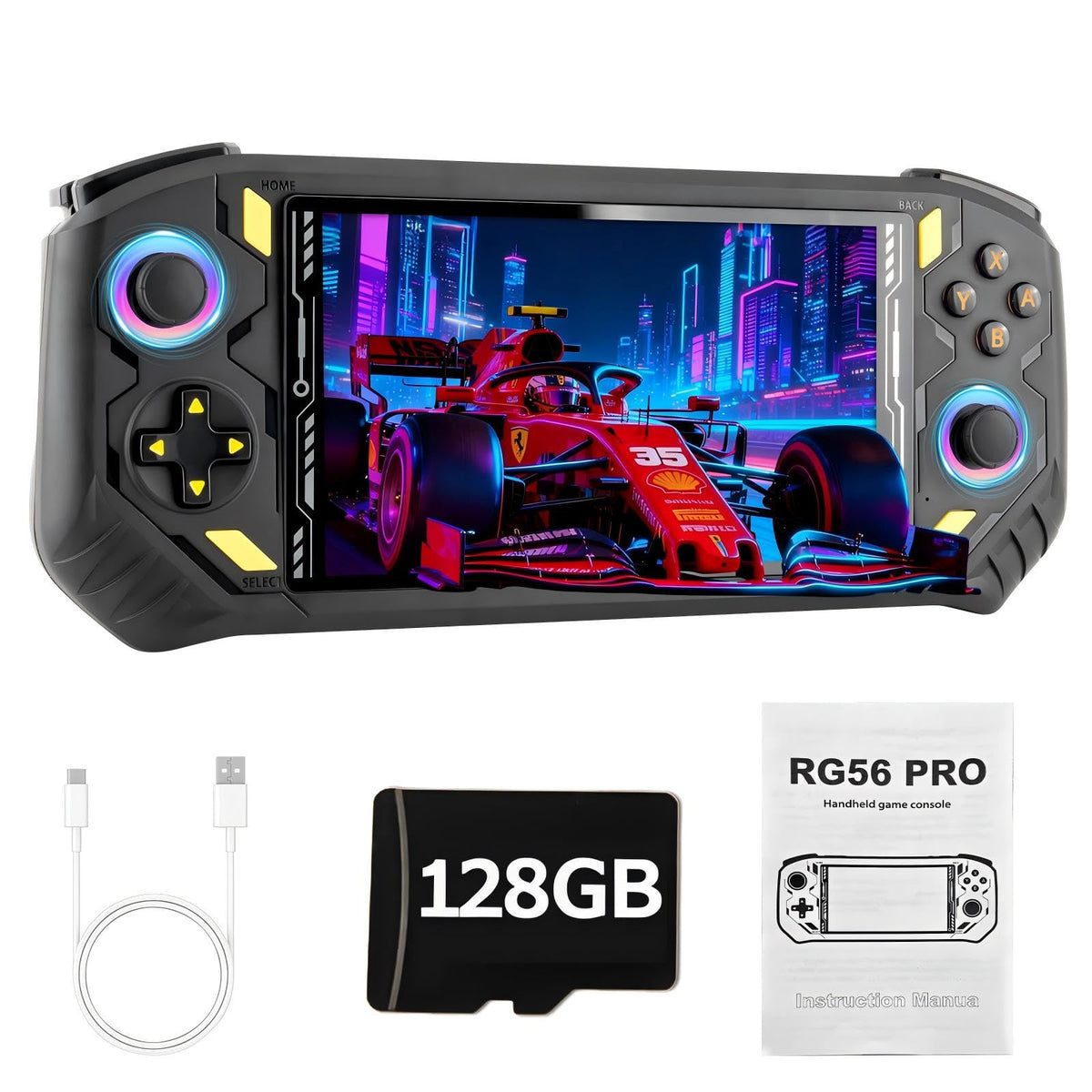 Rhesusco RG56PRO front view for portable retro gaming on the go