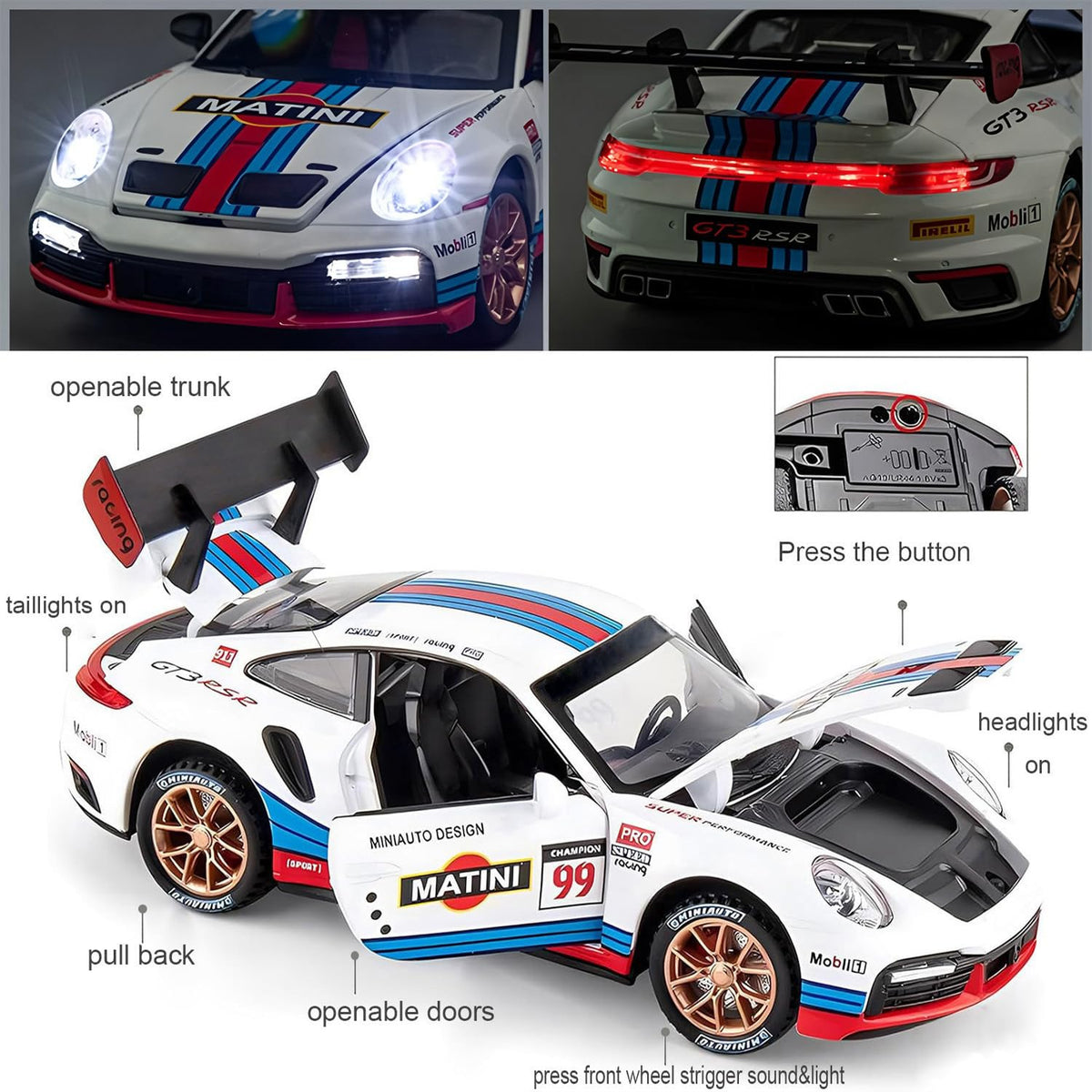 RhsMeuttle 911 GT3 RS diecast model — side view highlighting sleek lines for playful display.