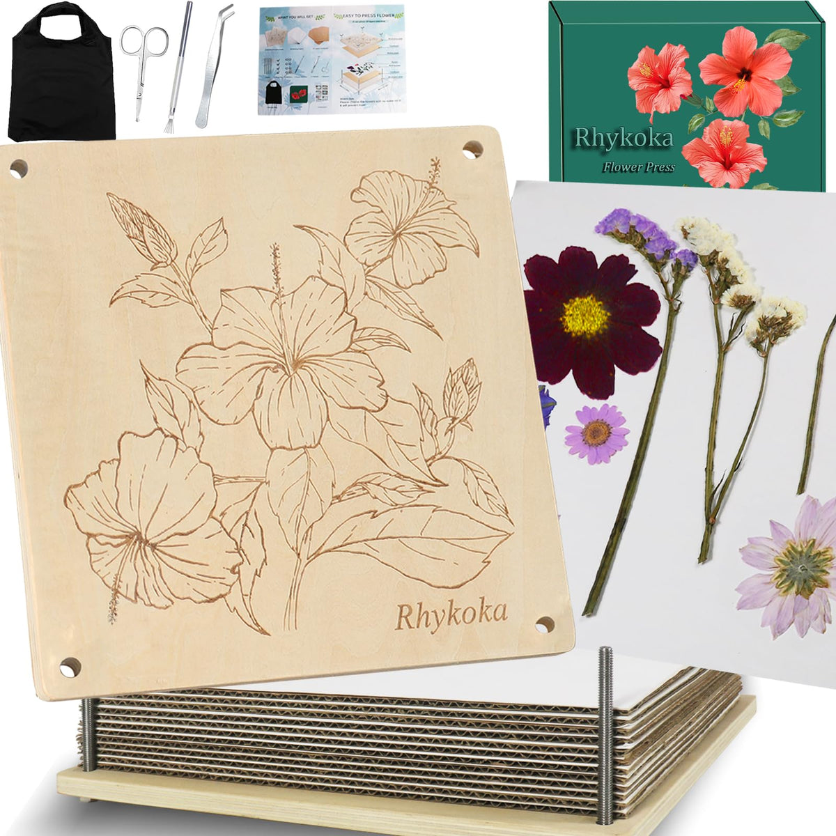 Rhykoka large flower press 11x11 inch showing full bloom fit for even drying.