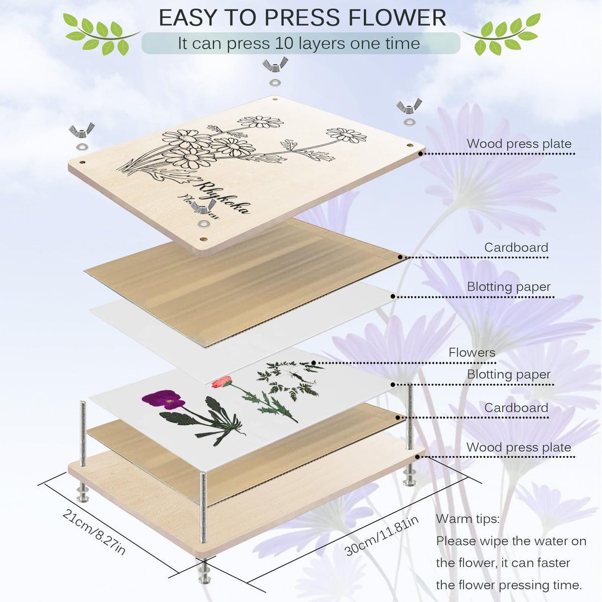 Rhykoka 10-layer press stack enables efficient multi-specimen drying.