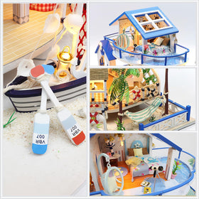 RHZN Miniature Beach House Kit on desk display ideal for mindful crafting sessions.
