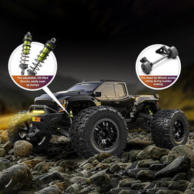 RIAARIO 1/10 brushless RC car aluminum chassis provides rugged durability.