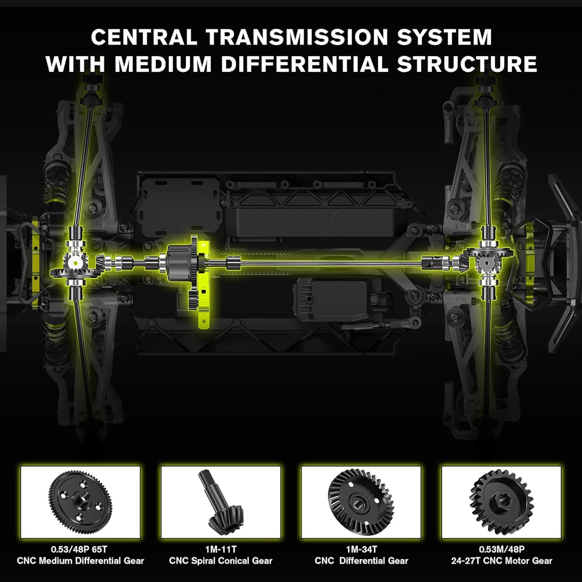 RIAARIO 1/10 brushless RC car CNC differential gear improves smooth power transfer.