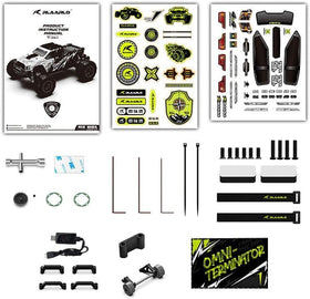 RIAARIO 1/10 brushless RC car 2.4GHz transmitter with screen for easy tuning.