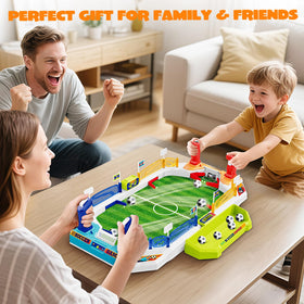 RIANEAN mini soccer board game family night setup for 2–4 players.
