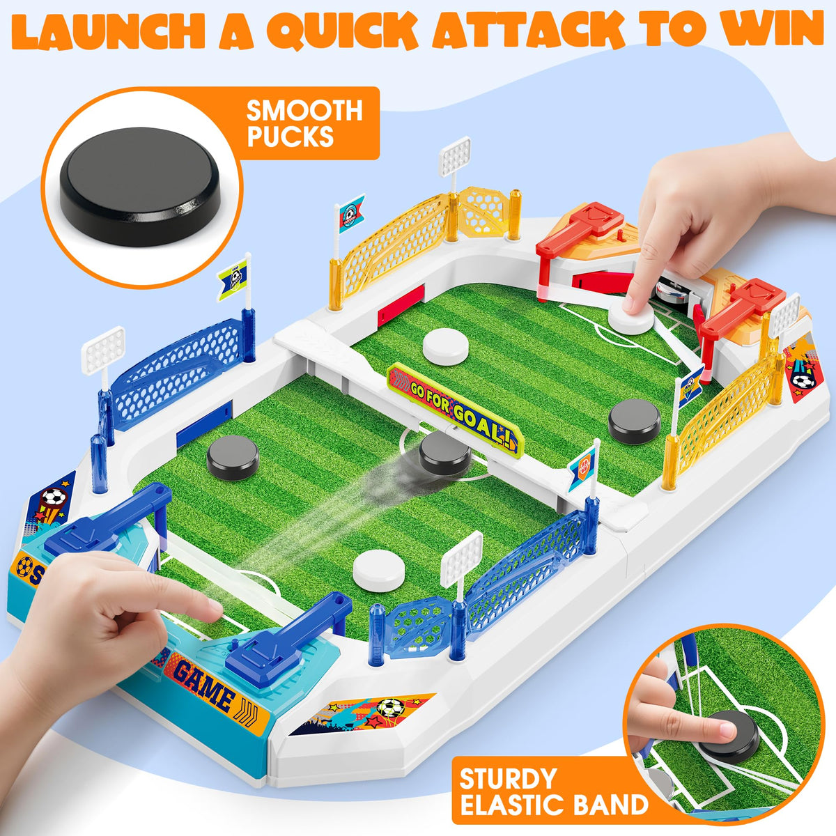 RIANEAN mini soccer board game goalposts and scoreboards ready for competitive play.