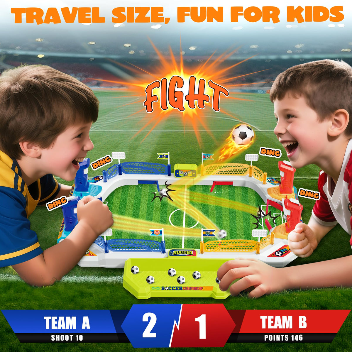 RIANEAN mini soccer board game inclined field showing fast ball action.