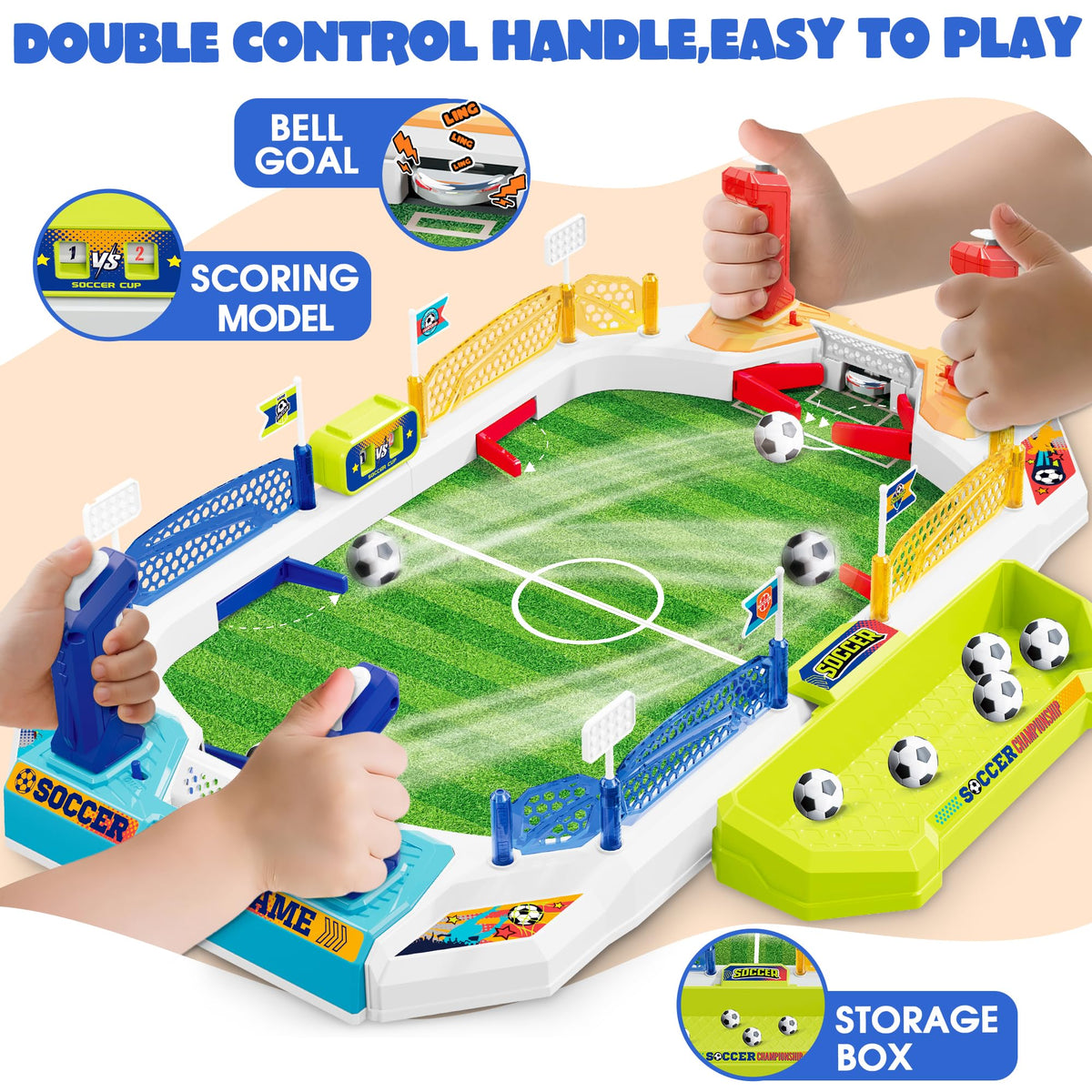 RIANEAN mini soccer board game two-mode setup featuring table soccer and puck play.
