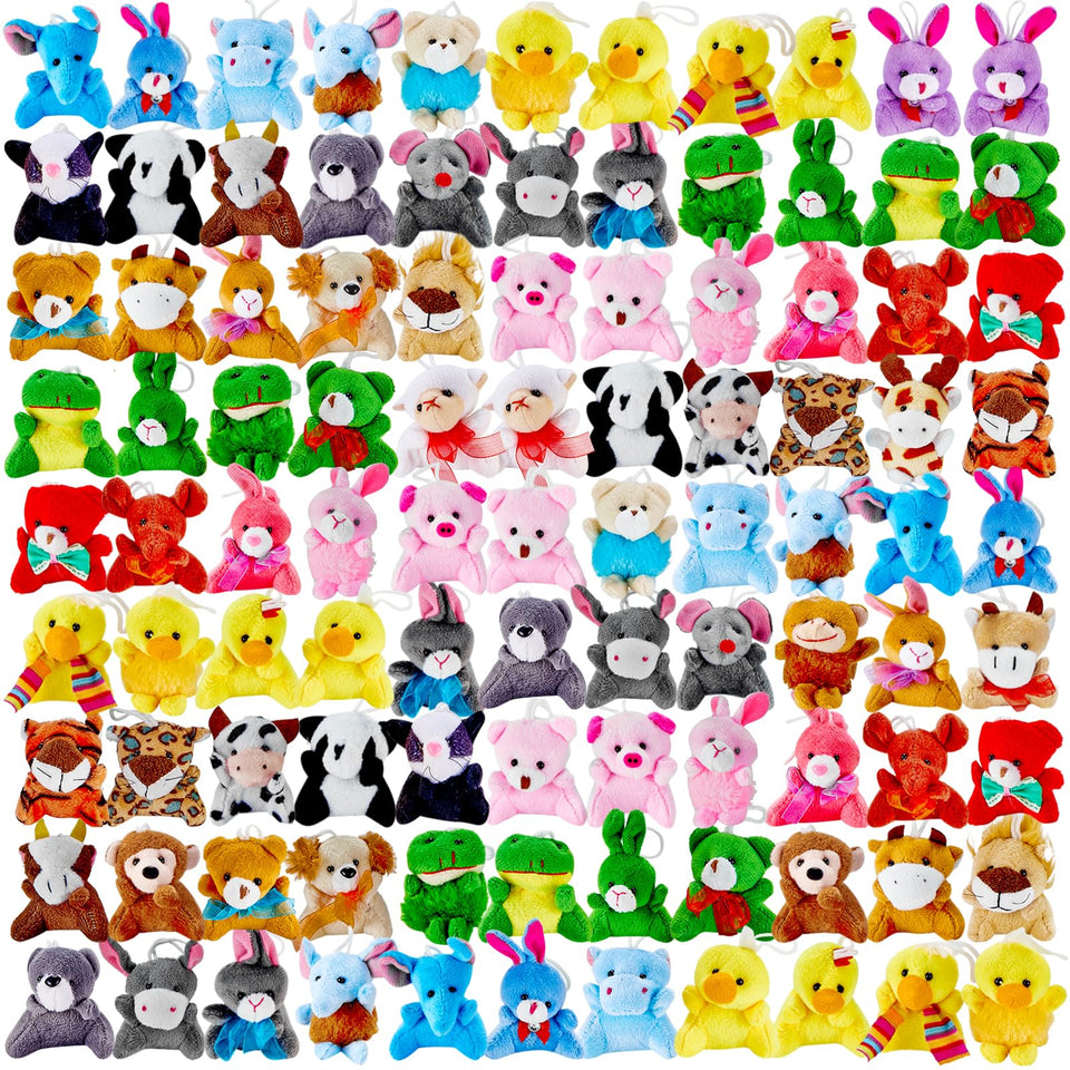 Ribyonten mini animal plush 120-piece set with soft fur for party favors and collection.