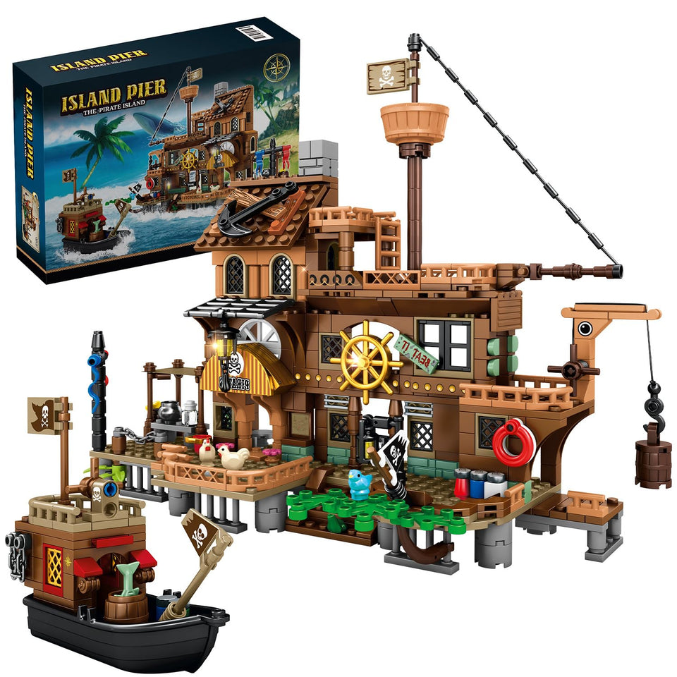 RiceBlock pirate ship building toy showcases a detailed ship design for imaginative play