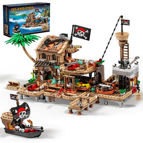 RiceBlock Pirate Town House front view promotes imaginative pirate play and storytelling.