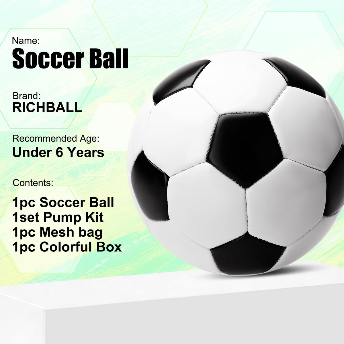 Richball pump included for quick inflation of the Size 2 ball.