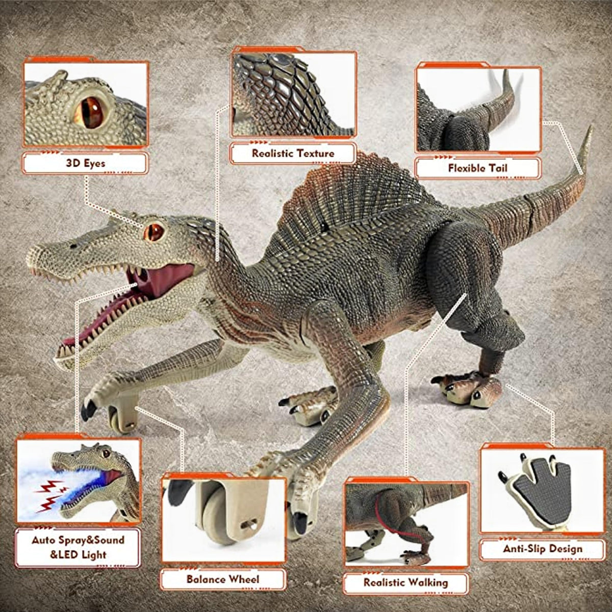 Richgv Spinosaurus backward walk demonstrates versatile motion during playtime.