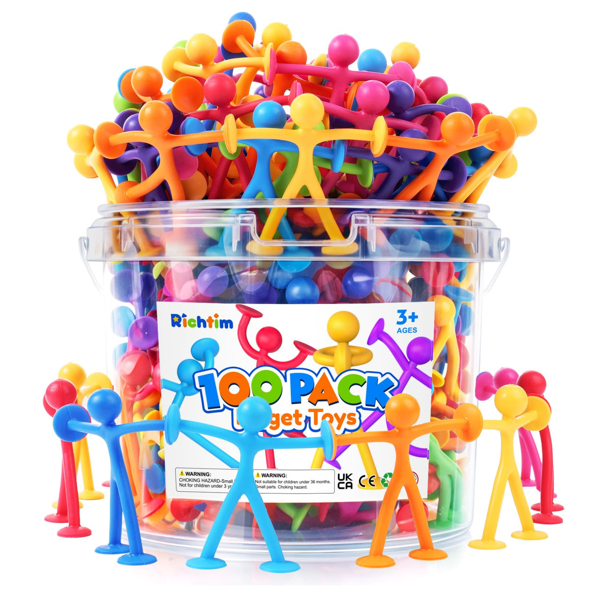 Richtim 100-pack fidget toys with suction cups for interactive play and focus.