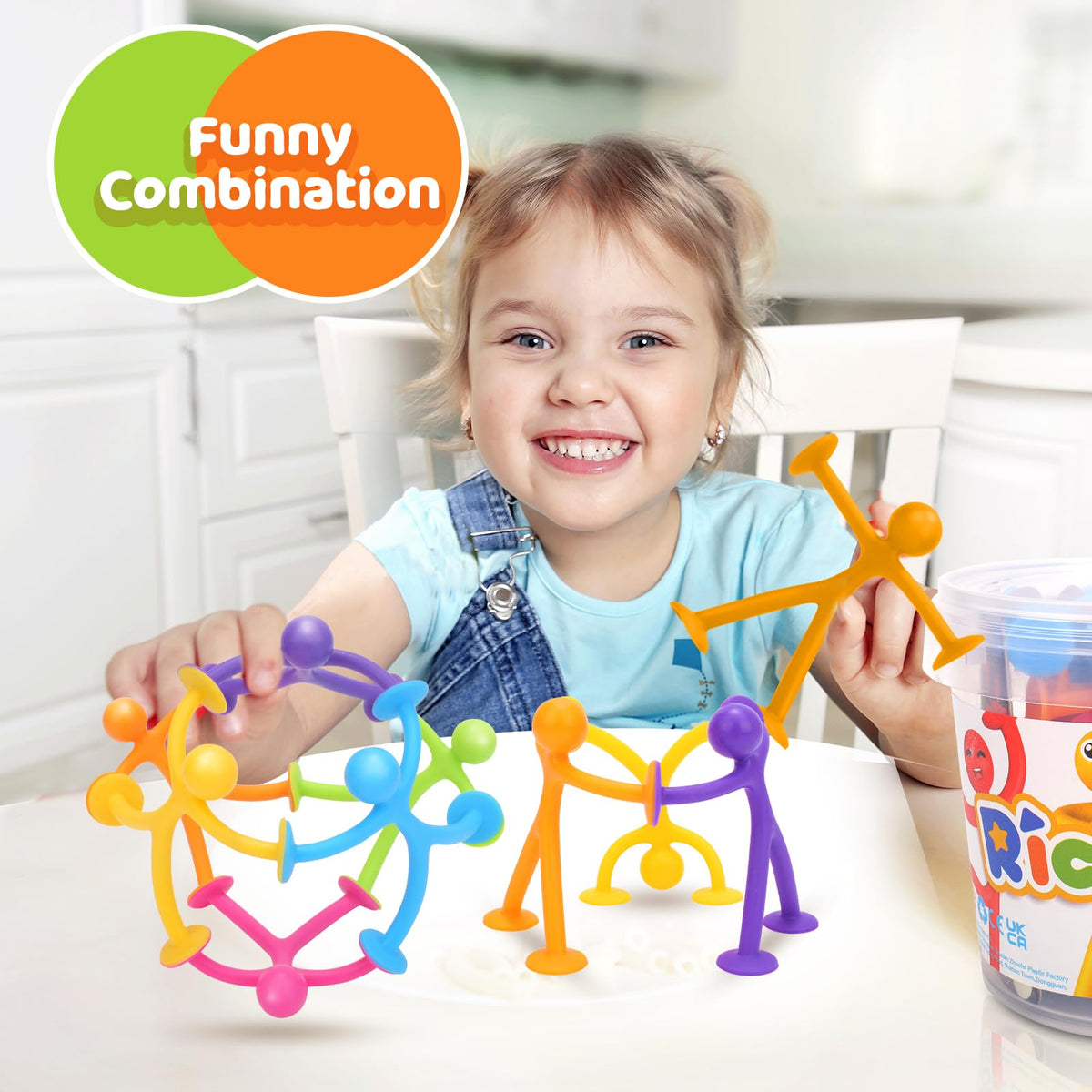 Richtim four-point suction toy demonstrates secure grip on surfaces.