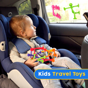 Richtim travel-friendly toys with four cups stay attached to surfaces on the go.