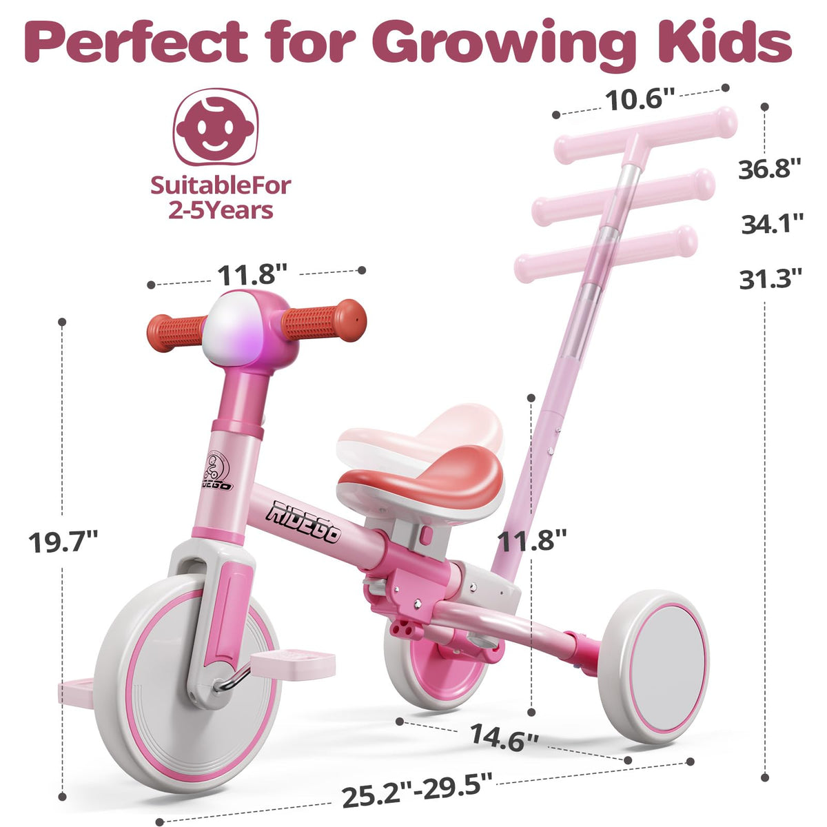 Ridego toddler cycle mode encourages growing independence.