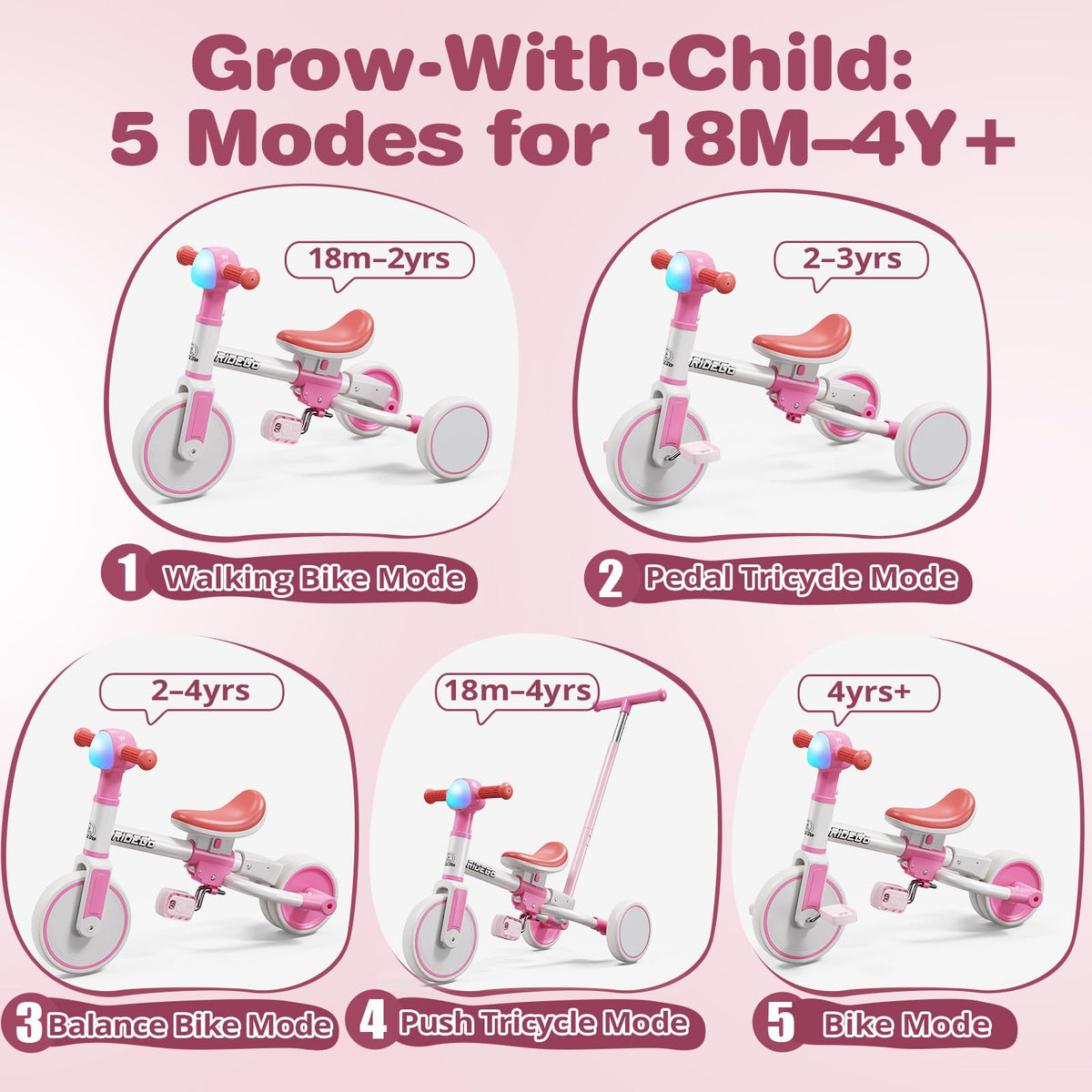 Ridego walking bike mode supports steady steps during outdoor play.