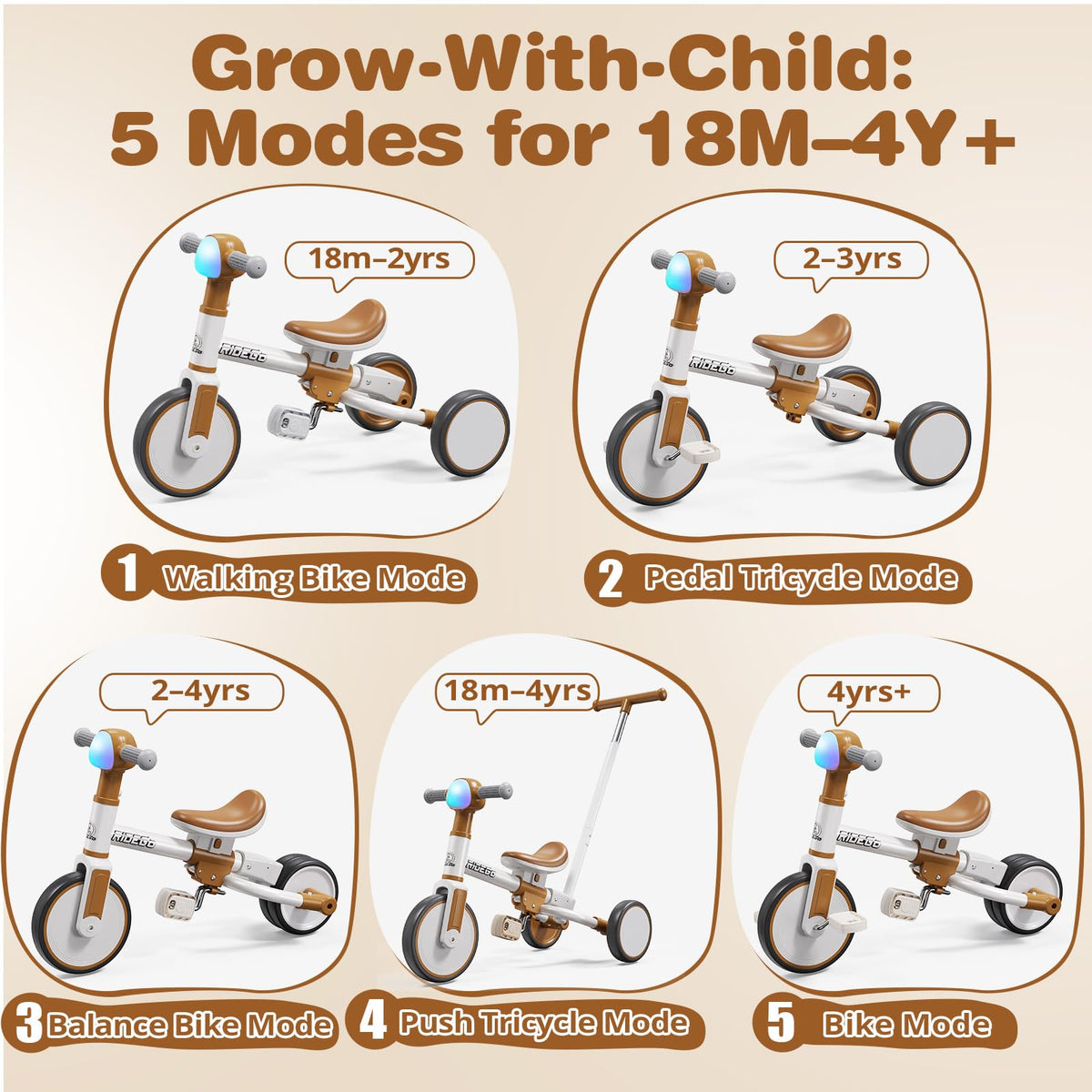 Ridego adjustable seat slides to fit your child's height and comfort