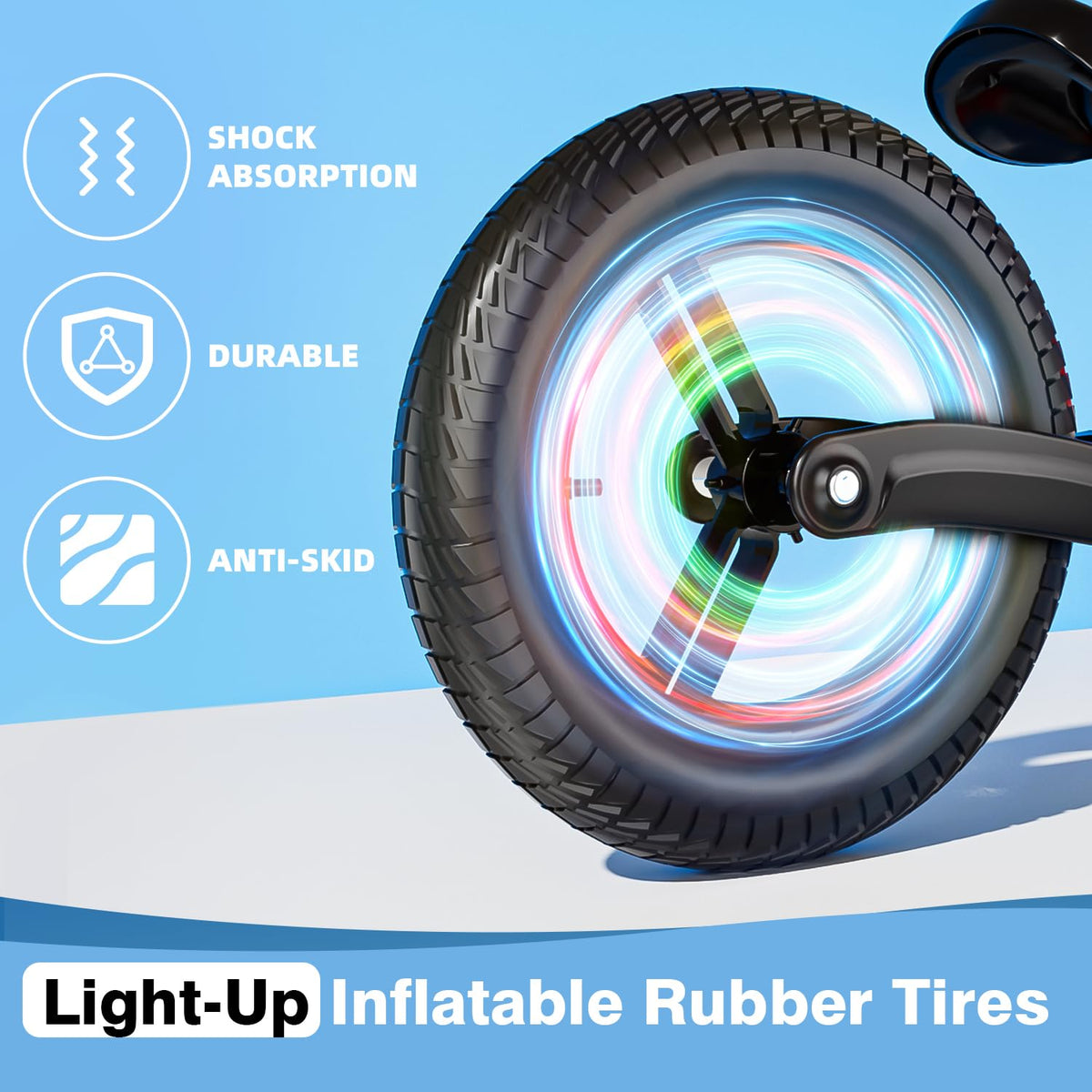 Ridego balance bike wheel lights activated by motion for visibility
