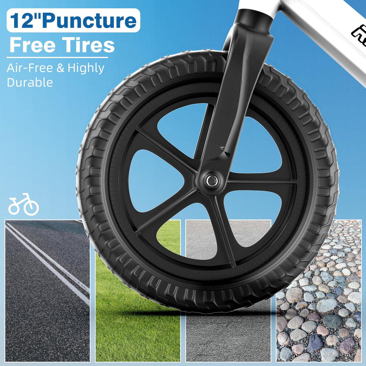 Ridego EVA foam tires provide maintenance-free smooth rides on sidewalks