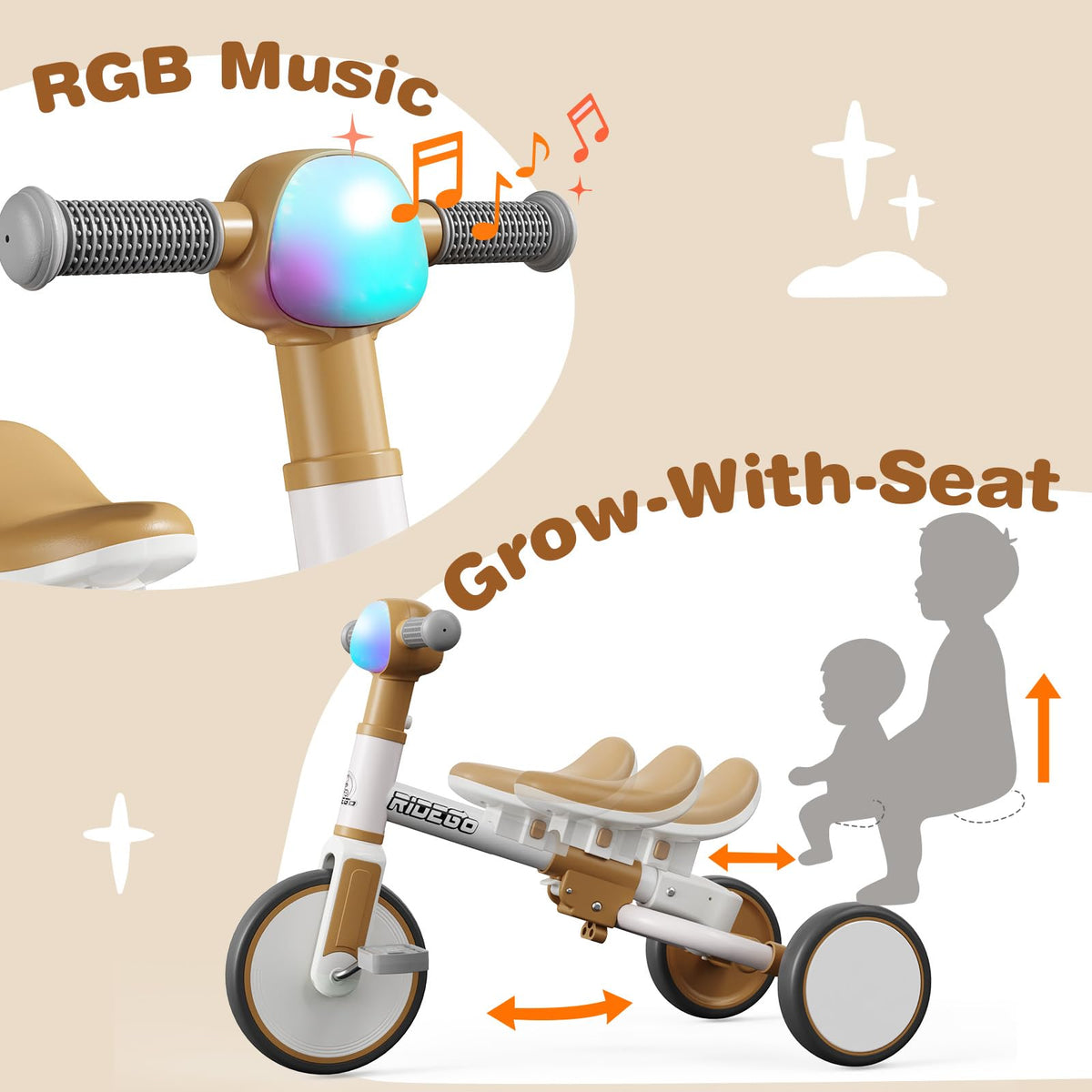 Ridego parent push handle guides safe outdoor rides for toddlers