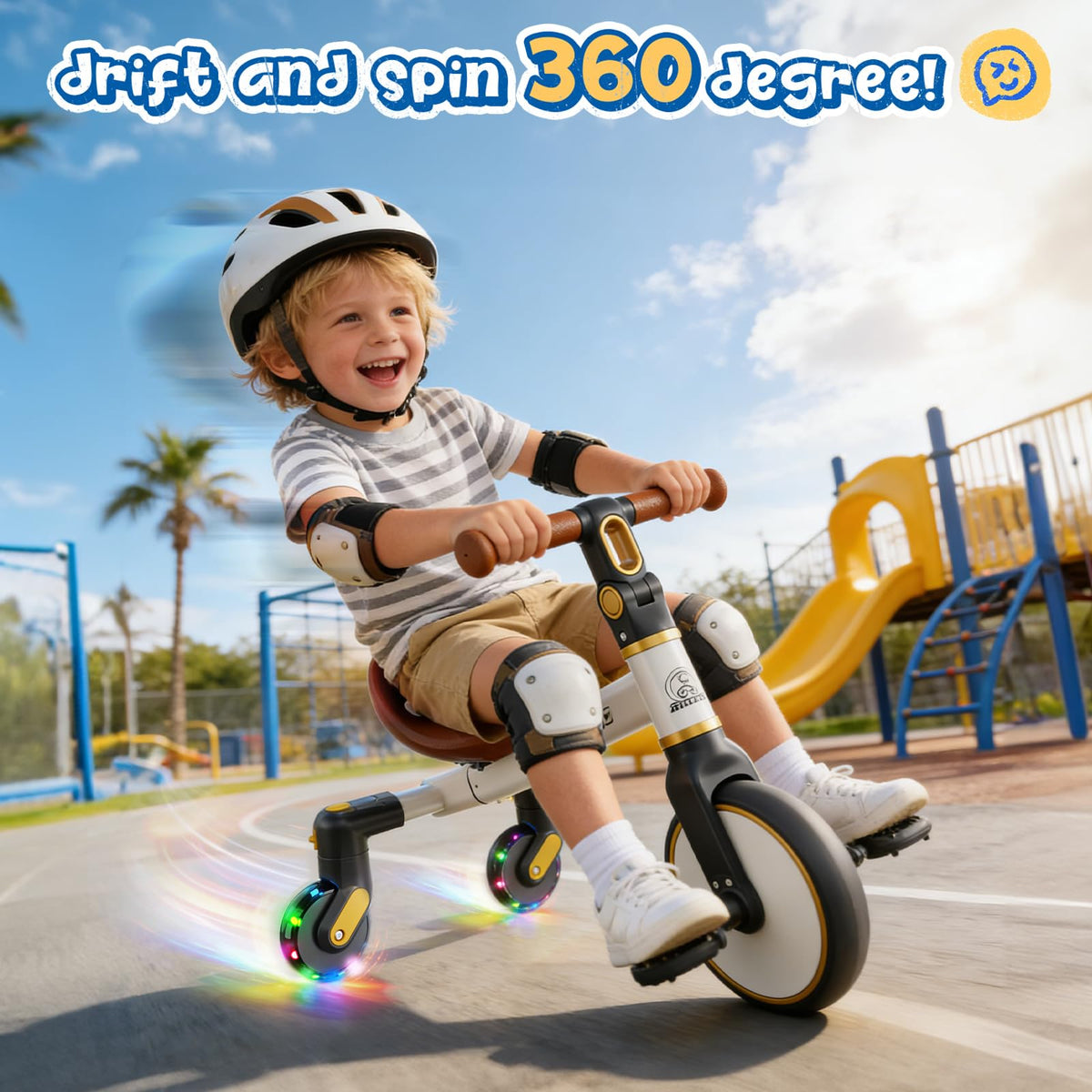 Ridego rear light-up wheels glow for added visibility.