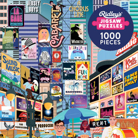 Ridley's 50-musicals bucket-list puzzle featuring iconic show imagery for theatre lovers.