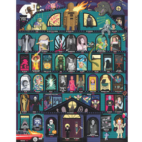 Ridley's 50-Must-Watch Scary Movies puzzle cover with bold horror artwork, ideal for movie-themed gifts