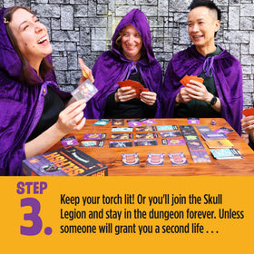 Ridley's Selfish Dungeon Edition dice and cards enable fast turns and bold moves.