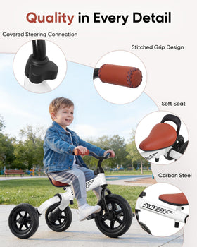 RIDYEE 3-in-1 tricycle DIY stickers and nameplate; personalizes riding fun.