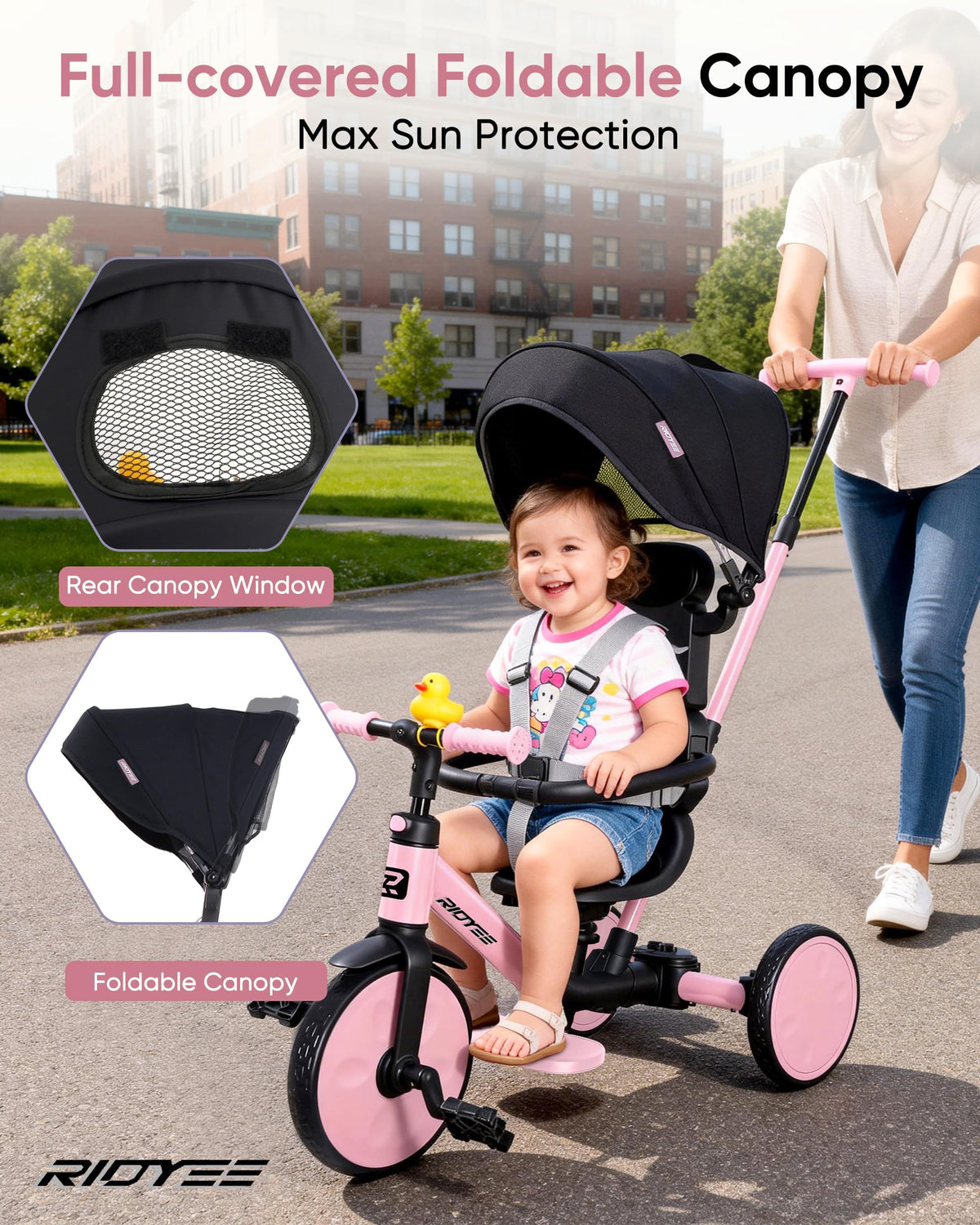 RIDYEE 5-point harness with detachable guardrail for secure seating