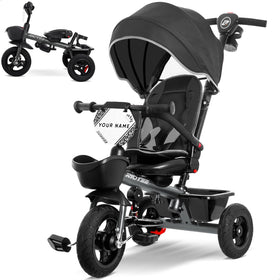 RIDYEE 7-in-1 tricycle on rugged all-terrain tires for smoother outdoor rides.
