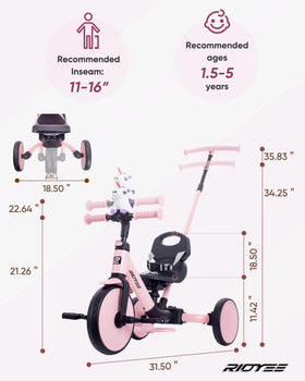 RIDYEE seat with 3-point harness provides safe, comfy seating.
