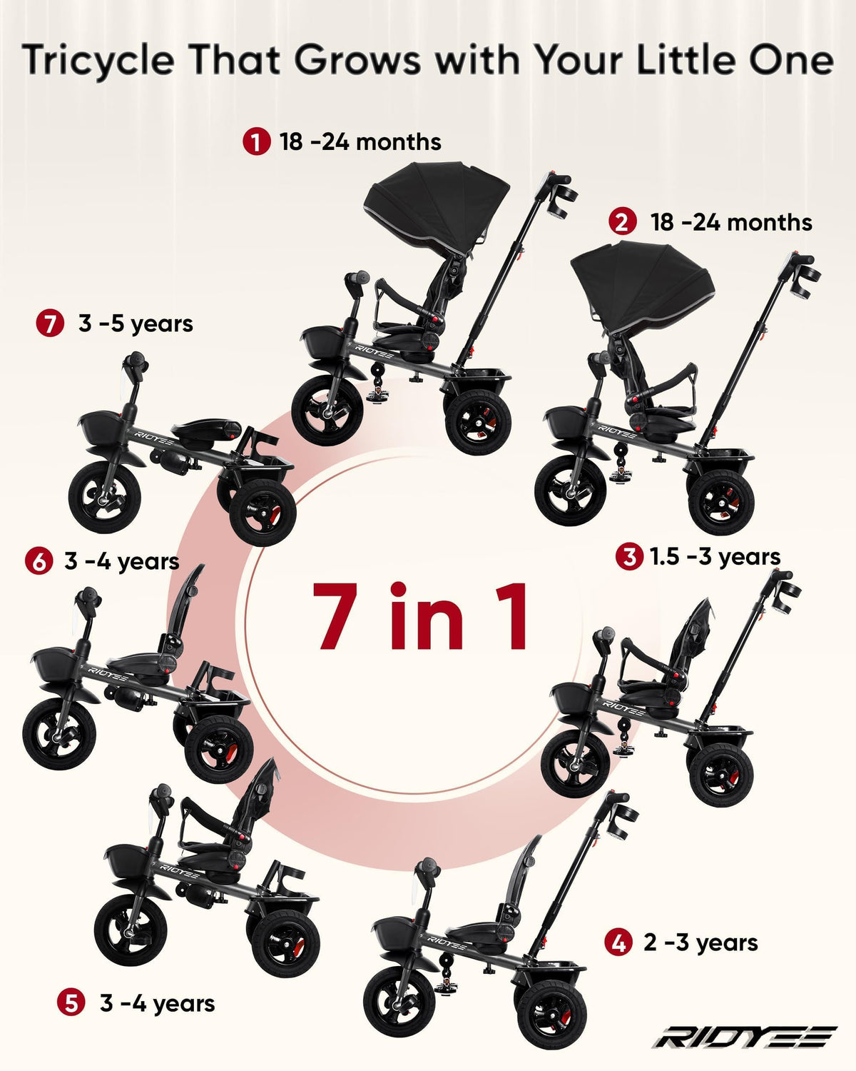 RIDYEE front pedal clutch in action, switching from parent push to child ride.