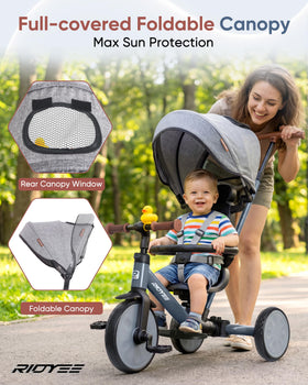 RIDYEE oversized canopy with mesh window keeps child shaded and ventilated