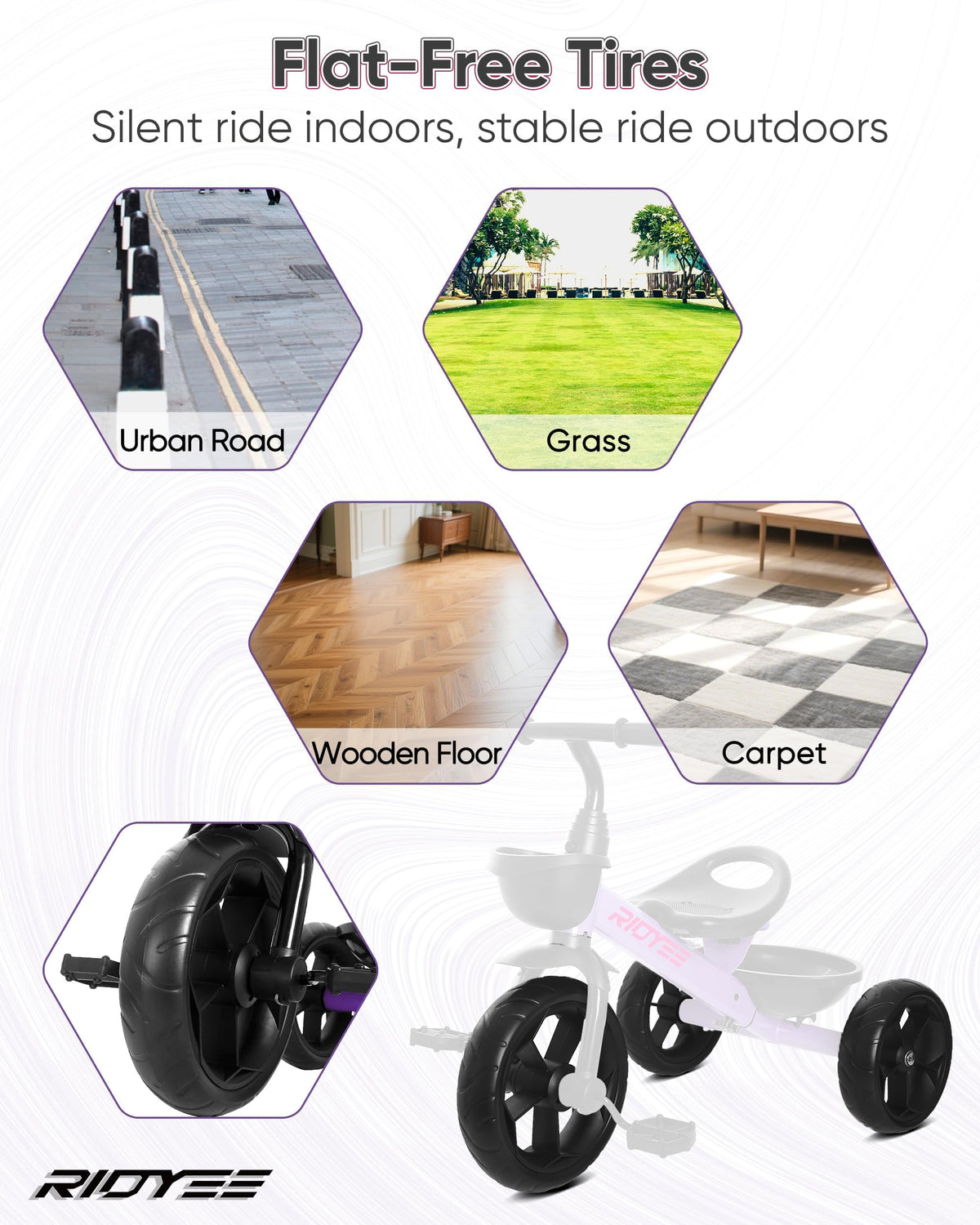 RIDYEE durable carbon steel frame in purple supports everyday outdoor play.