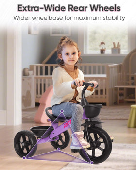 RIDYEE seat carry-handle on tricycle in purple allows easy transport.