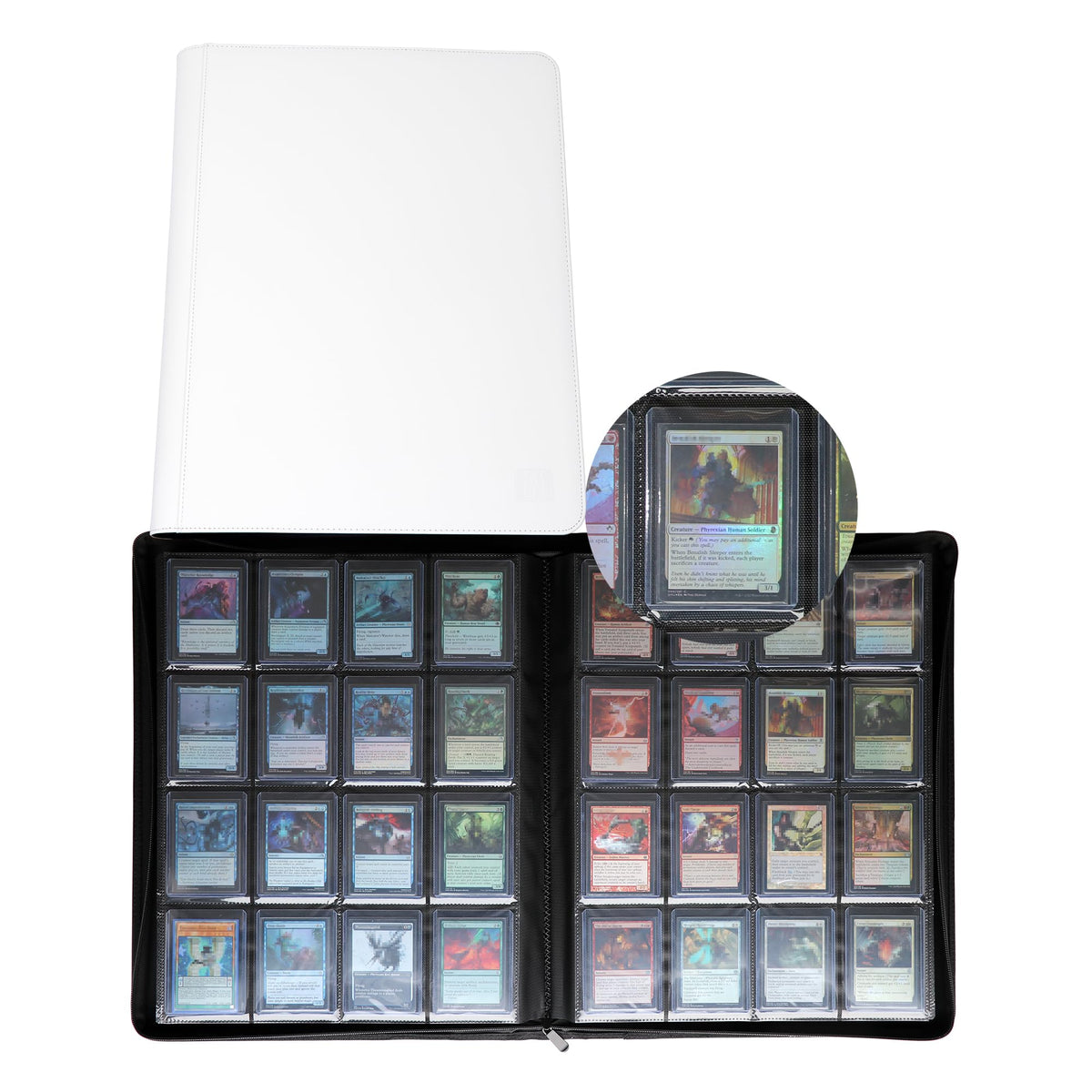 Rieton 16-pocket binder front cover shows padded protection for delicate cards