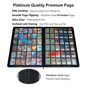 Rieton 36-pocket side-loading pages secure sleeved cards even when the binder is moved.