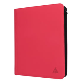 Rieton red top-loader binder front view showing organized card storage and protection