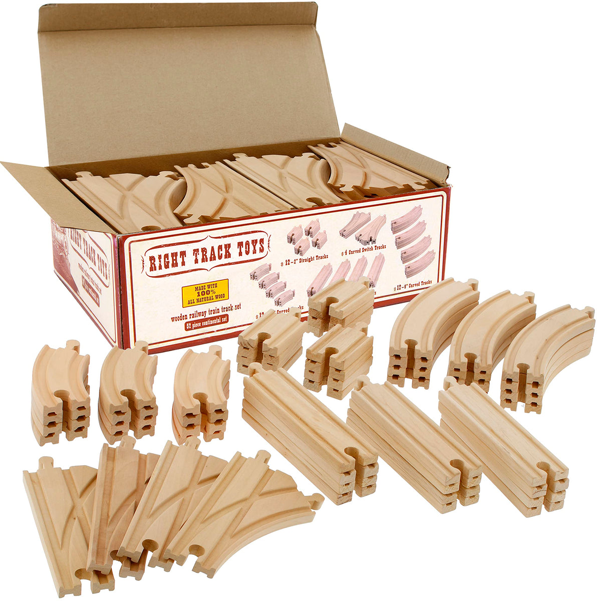 Right Track Toys wooden train track 52-piece straight track for imaginative play