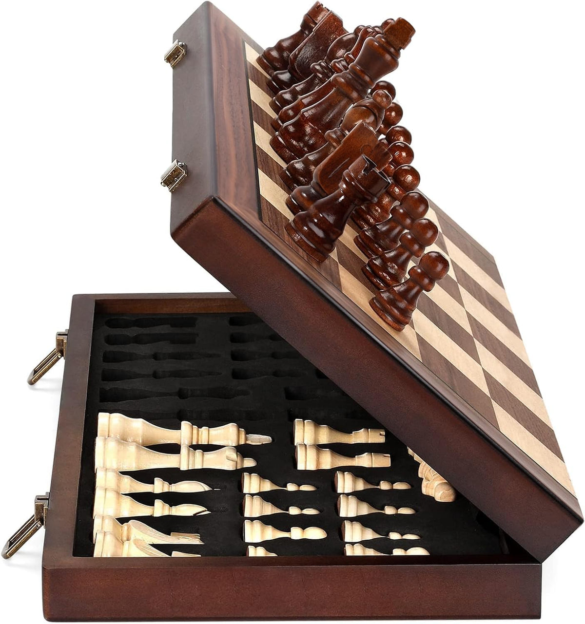 Rinten magnetic 15 inch walnut chess board for travel and stable gameplay