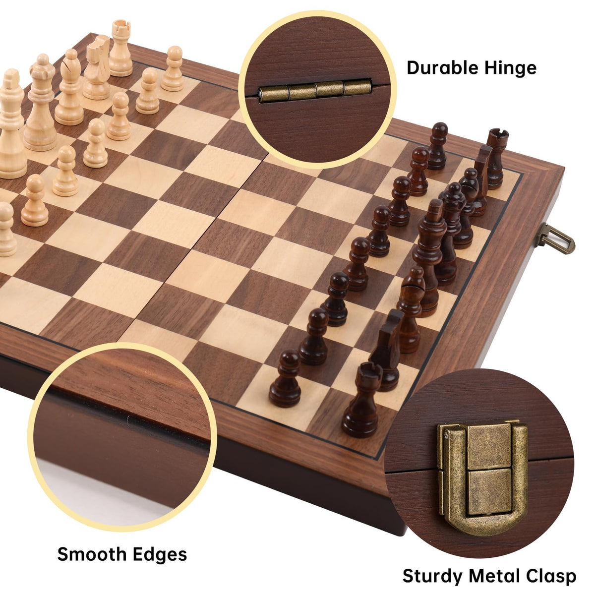 Rinten magnetic chess pieces on board for secure play on the road
