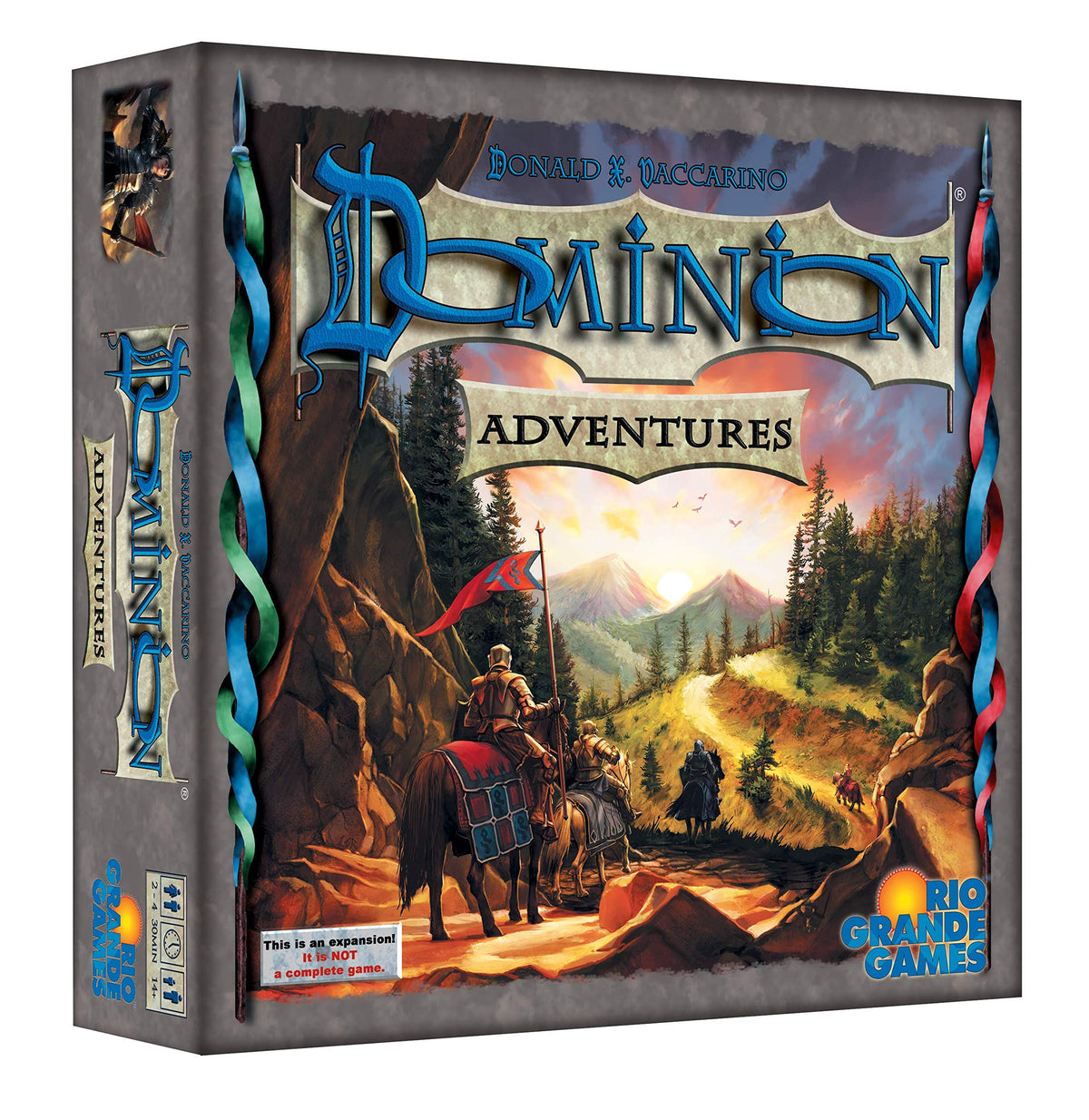 Rio Grande Games Dominion Adventures expansion box showcases expanded strategic options