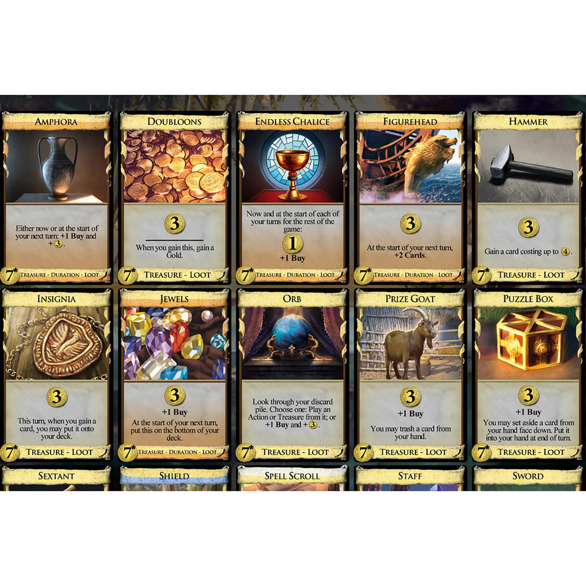 Rio Grande Games Dominion Plunder deck building cards image shows new Kingdom and Traits