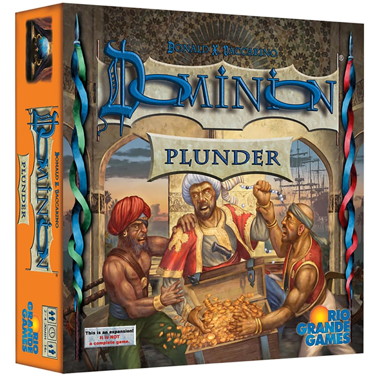 Rio Grande Games Dominion Plunder ship battle artwork highlights strategic play and treasure potential