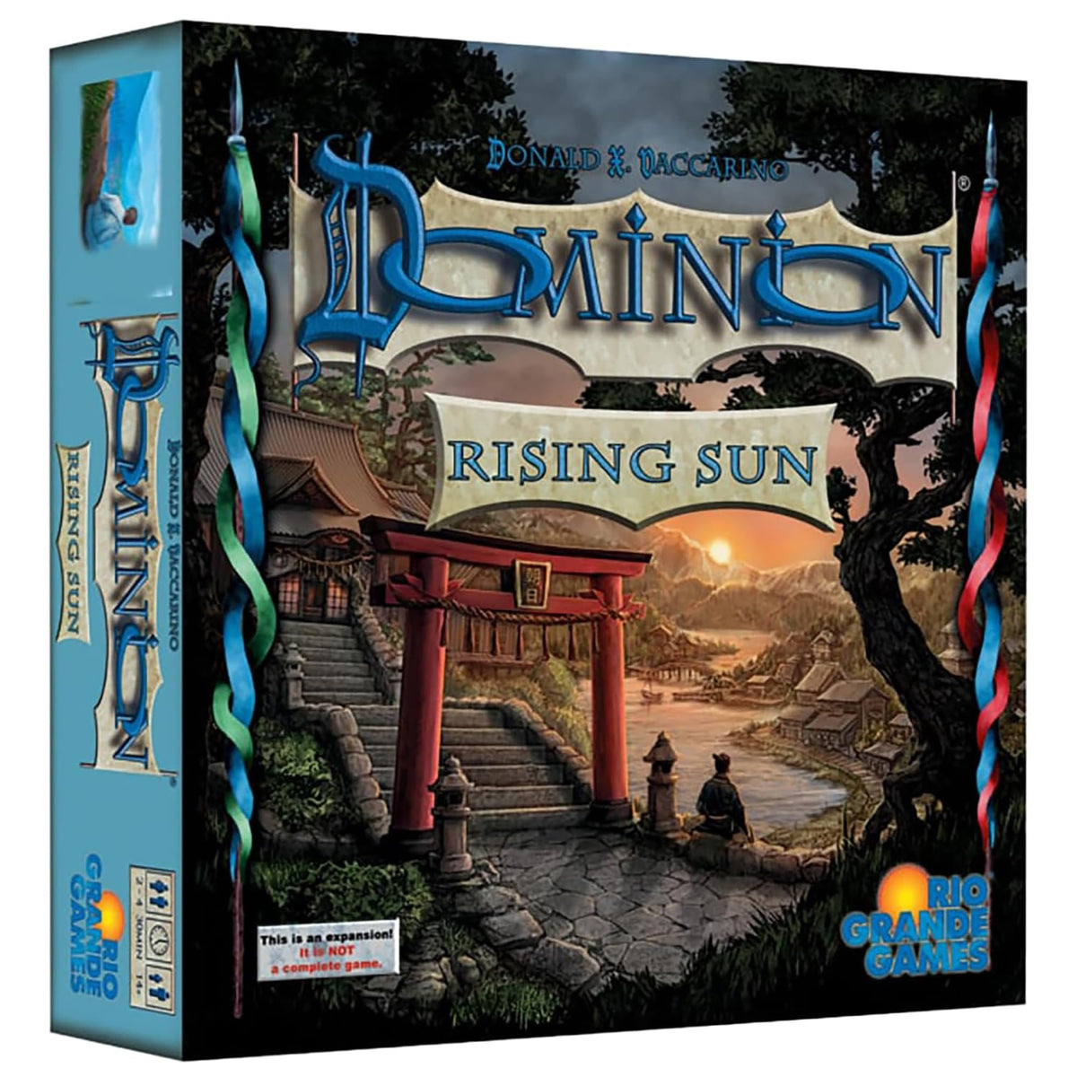Rio Grande Games Dominion Rising Sun expansion cover with 300 cards for deeper play.