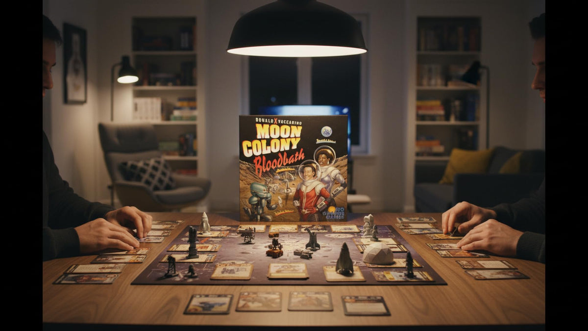 Rio Grande Games Moon Colony Bloodbath components enable solo or group play.